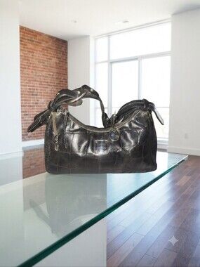 Dooney & Bourke Black Croc Embossed Leather Shoulder Bag – Vintage Hobo Handbag